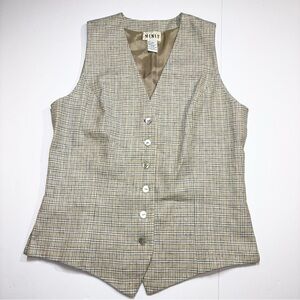 Mix It Plaid Linen Blend Vest Jrs 11/12 Button Front Beige Cream Blue Vintage